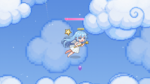 an early run: lumia in a bright arena with a few slimes