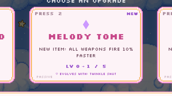 the level-up screen, one upgrade card